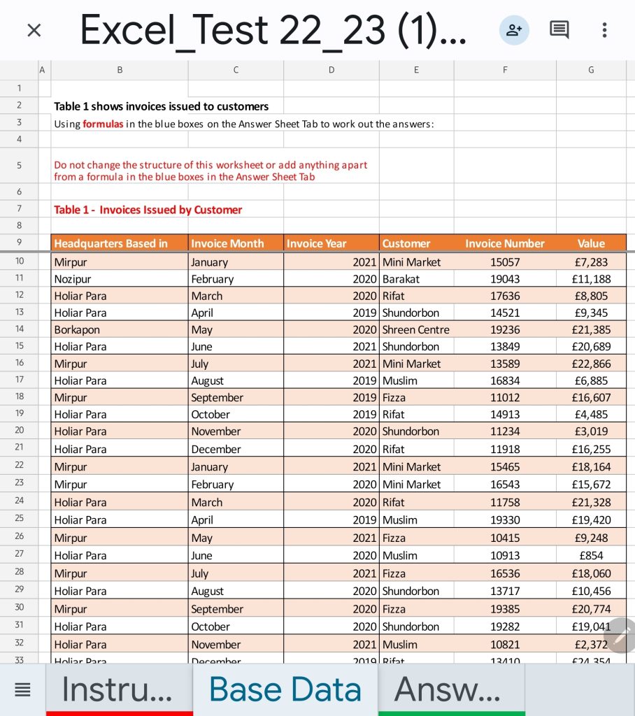 Excel test